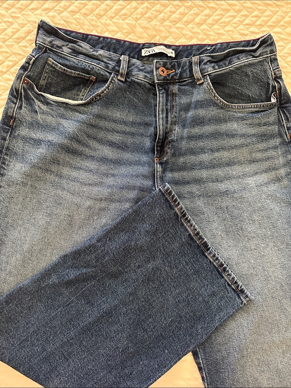 Zara Two-Tone Blue Straight Jeans